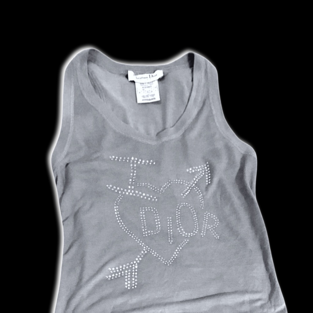 Christian Dior 2000s I heart Dior Cupid Arrow Diamanté Crystal Heart Tank Top - Picture 4 of 16